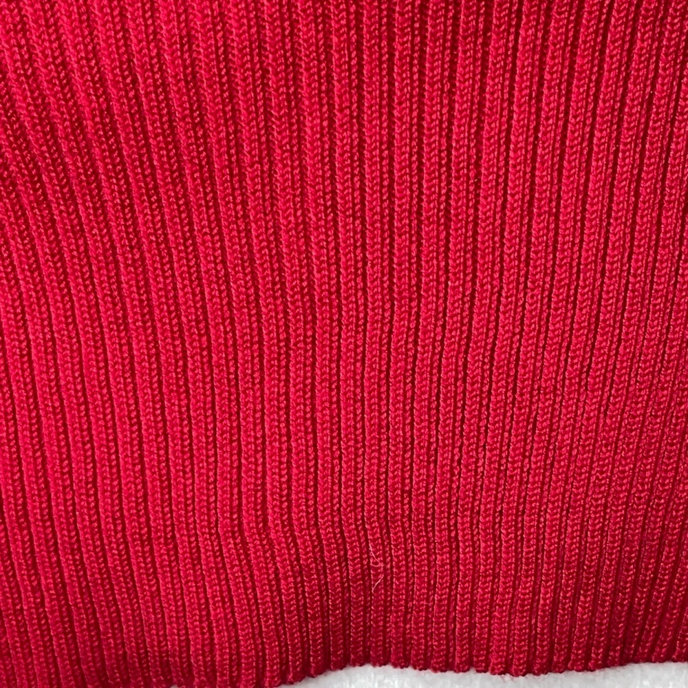 Tahari Vibrant Red Holiday Ribbed Long Ruffled Sleeve Top Party Christmas Large - Picture 7 of 12